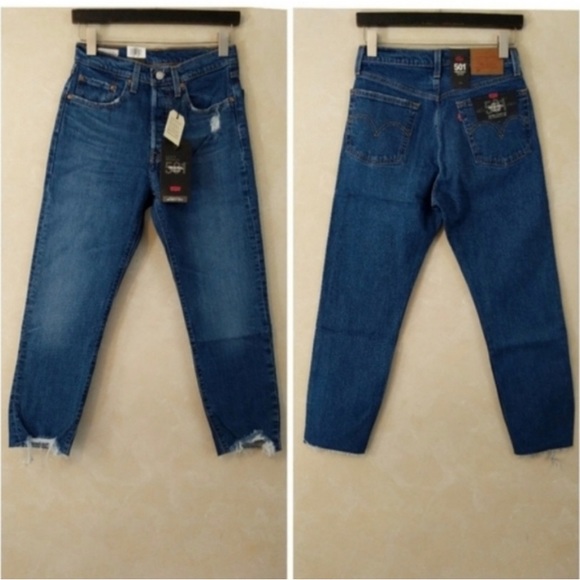 Levi's 501 Crop High Rise Denim Jeans Charleston Fun Straight Leg - Picture 3 of 5